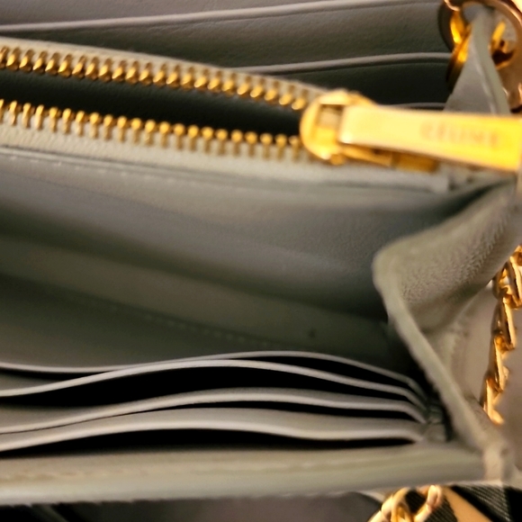 Celine Trotteur Crossbody Purse Clutch WOC Caviar Leather Gray - Picture 10 of 16